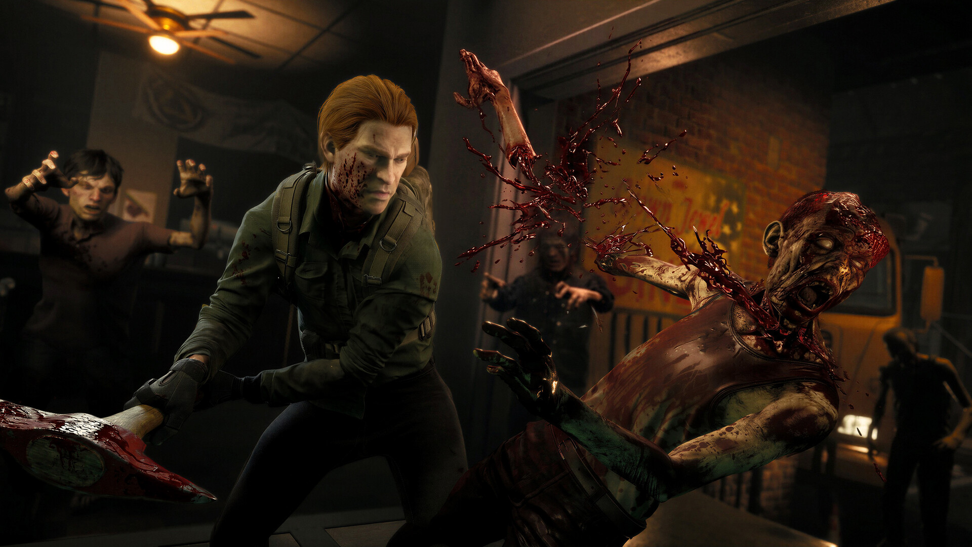 A Responder striking a zombie with a fire axe